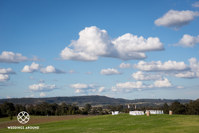 Wedding ceremony set up on the hill and surrounded by the vineyards