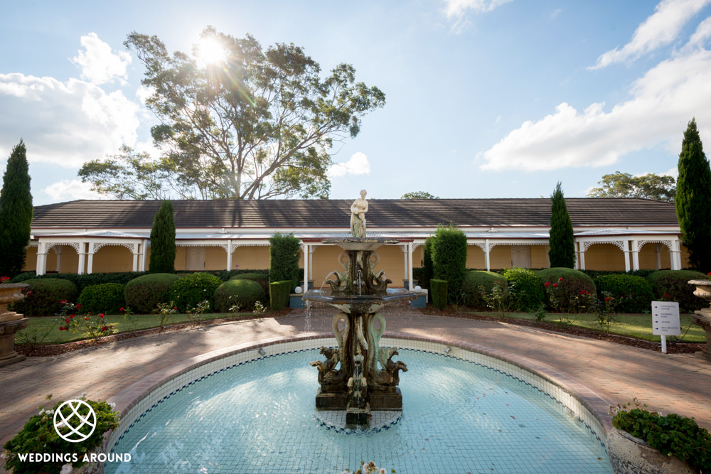 Water fountain and rose garden