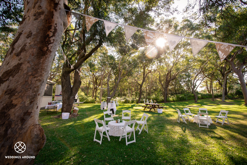An area for pre-dinner drinks or an outdoor wedding reception
